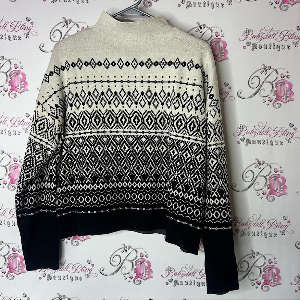 Joie sweater Black and White Patterned Sweater winter luxe